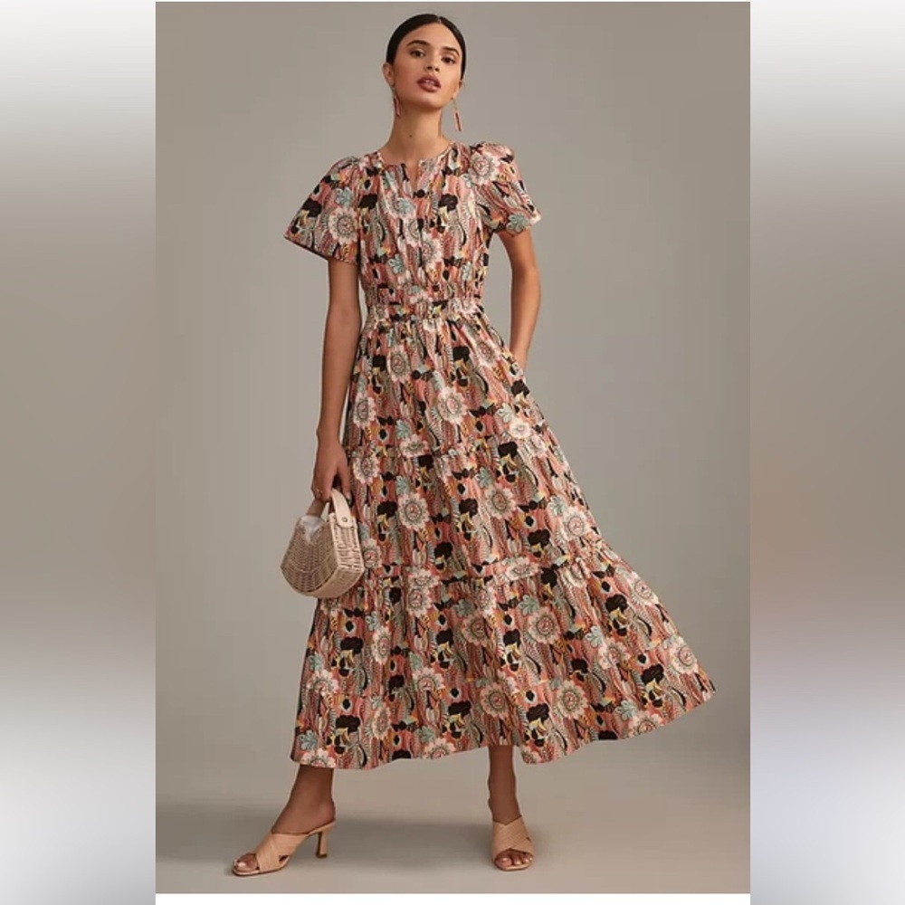 Anthropologie The Somerset Maxi Dress Size Large Botanic Garden Earthy Print
